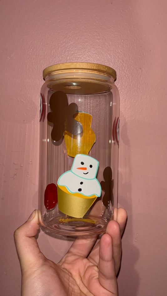 Christmas snowman and cookie glass cup