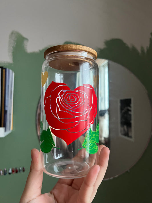 Heart Rose Vinyl Glass Cup